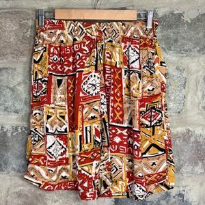 Hunt Club Vintage 90s Geometric Abstract Print Rayon Shorts Red Yellow Medium